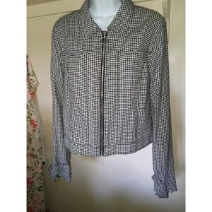 Forever 21 Cropped Zip Houndstooth Jacket Size 0X Long Sleeve‎ Black And White